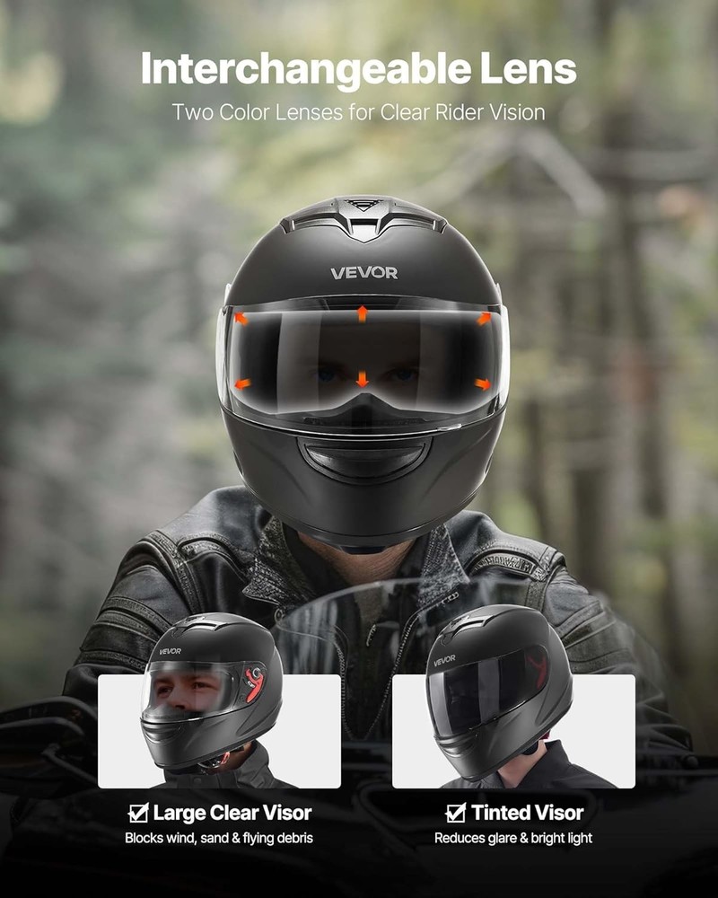 VEVOR Dual Visor Full Face Helmet DOT Street Riding 1 Pack
