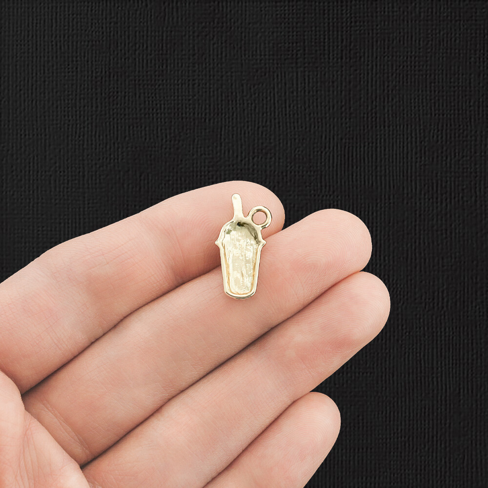 4 Coffee Gold Tone Enamel Charms - E1153