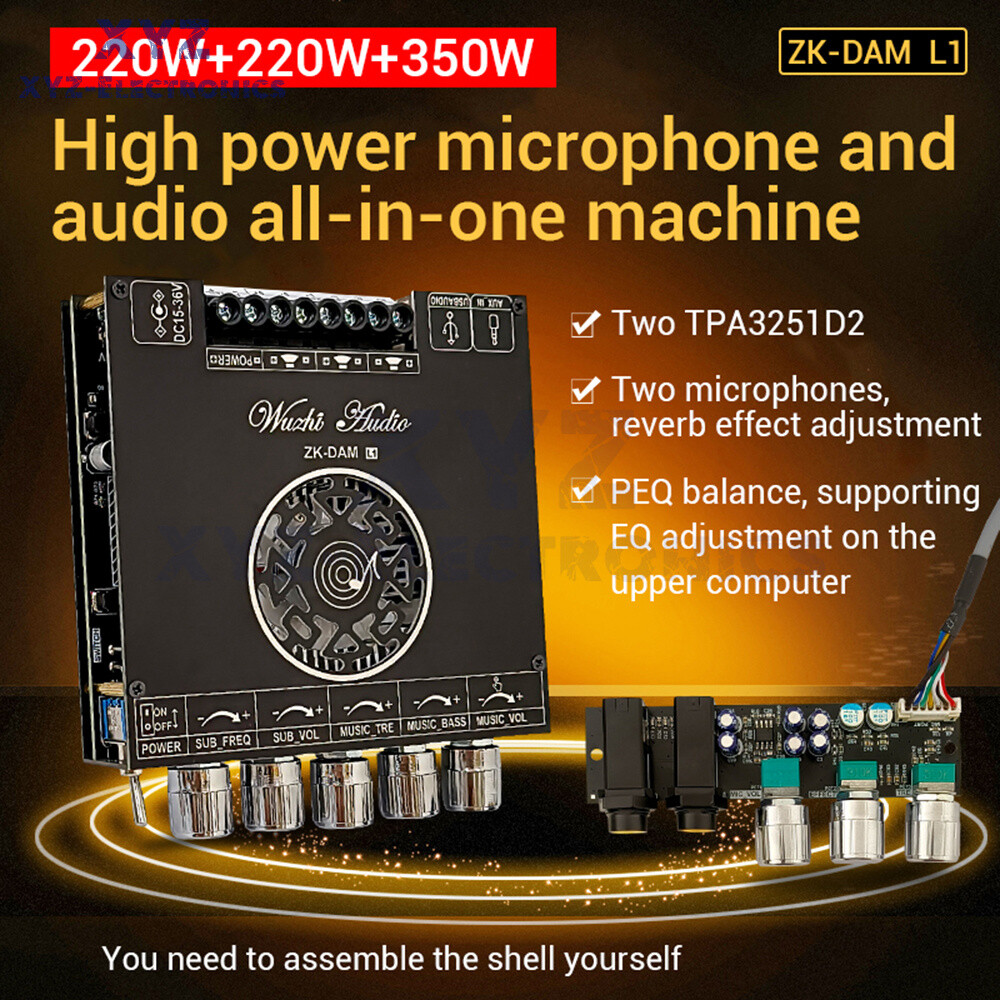 2*220W+350W Bluetooth Power Amplifier Board TPA3251D2 Support Microphone Input