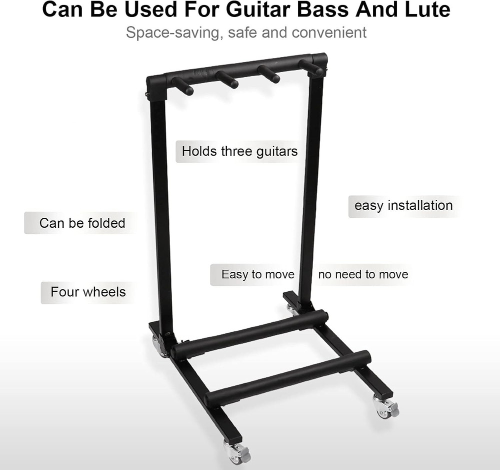 Guitar Rolling Stand Multiple Instrument Stage Studio Display Rack Movable (3 Ho