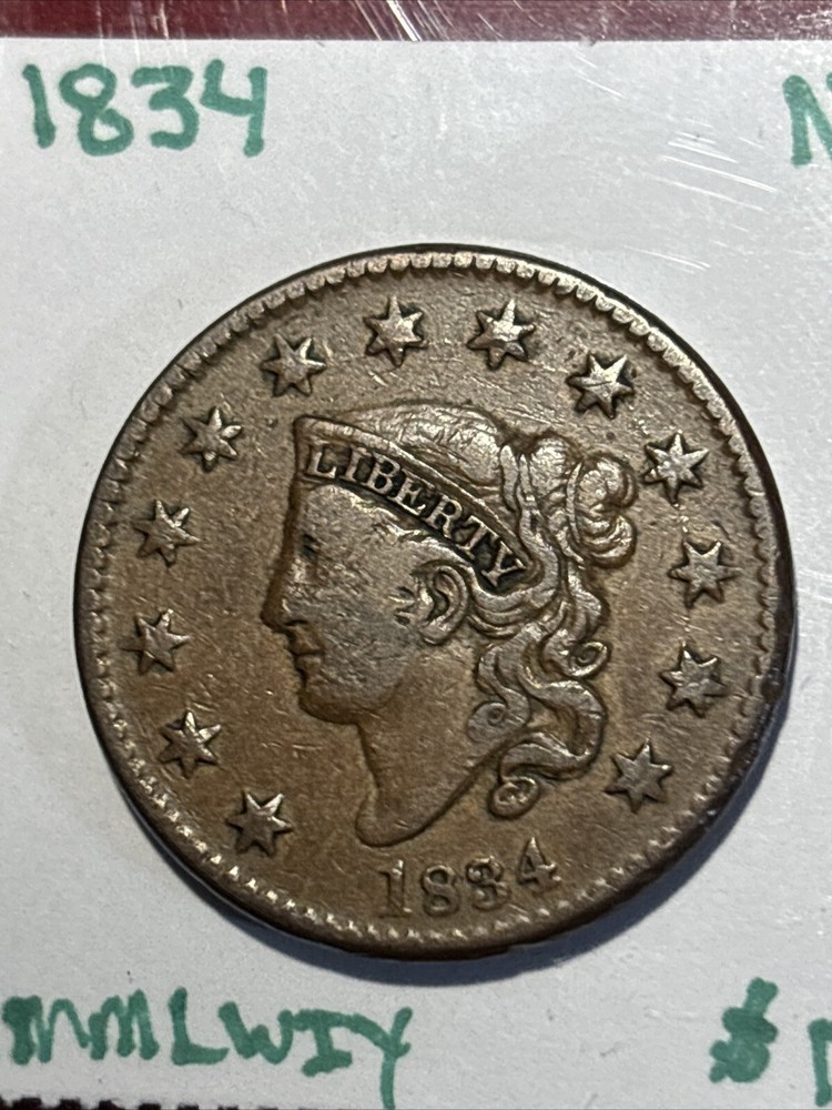 1834 Coronet Large Cent US Copper Newcomb 2 Variety