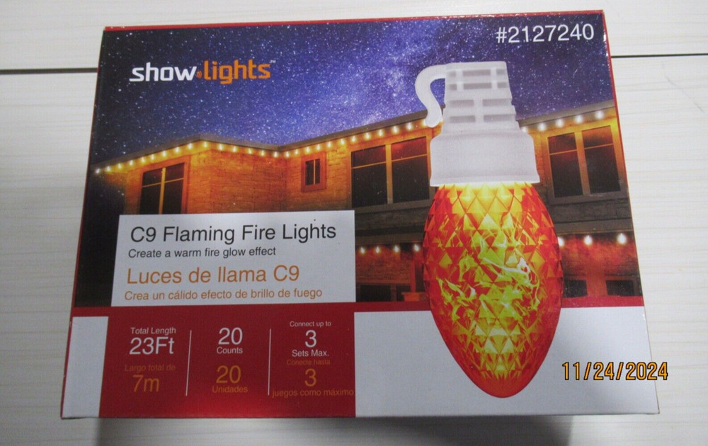 SHOW LIGHTS C9 FLAMING FIRE LIGHTS. 23 FT. 20 LIGHTS