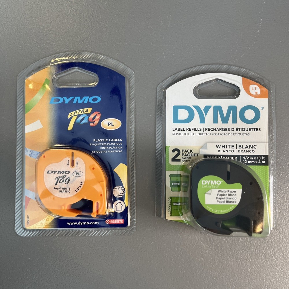 Dymo Label Refills - 2 Pack White Paper and 1 Pack Pearl White Plastic