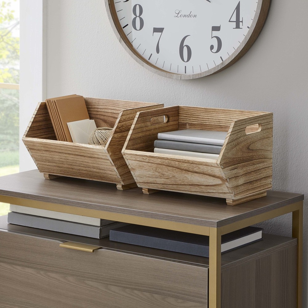 Better Homes & Gardens Natural Wood Stacking Open Front Decorative Storage Bins
