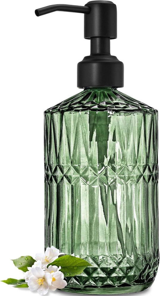 18Oz Green Soap Dispenser with Black Rust Proof Pump, Refillable Kitchen Soap Di