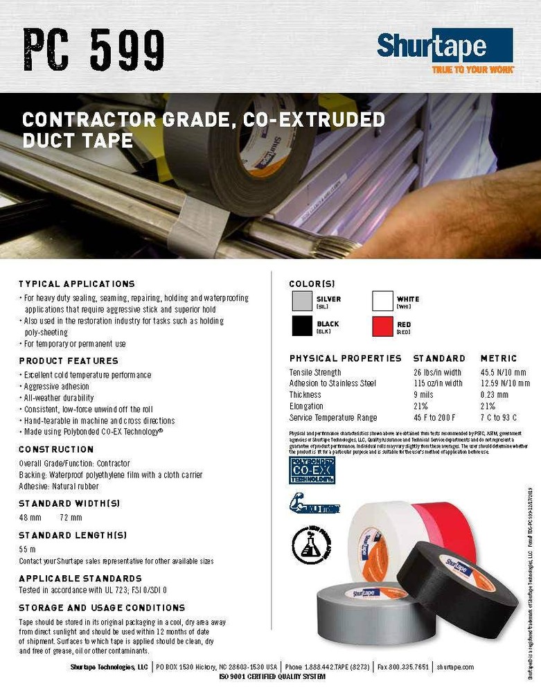 Shurtape PC 599 Contractor Grade Silver Duct Tape 2" x 60yd