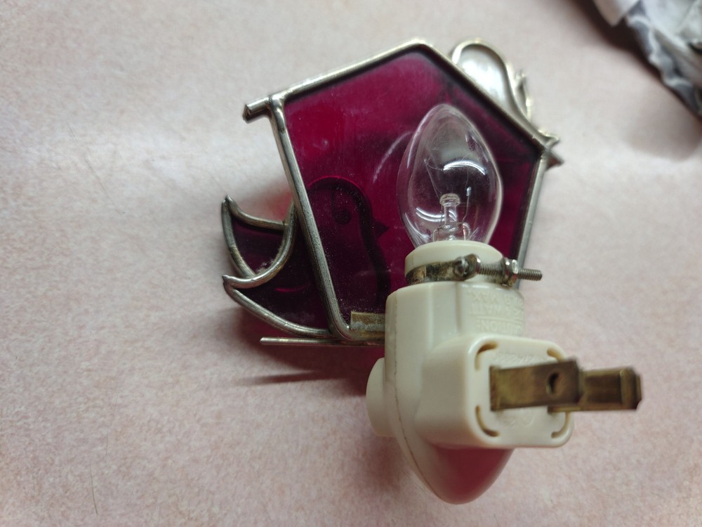 Vintage Stain Glass Ruby Red Night Lights Wall Plug In Nightlight