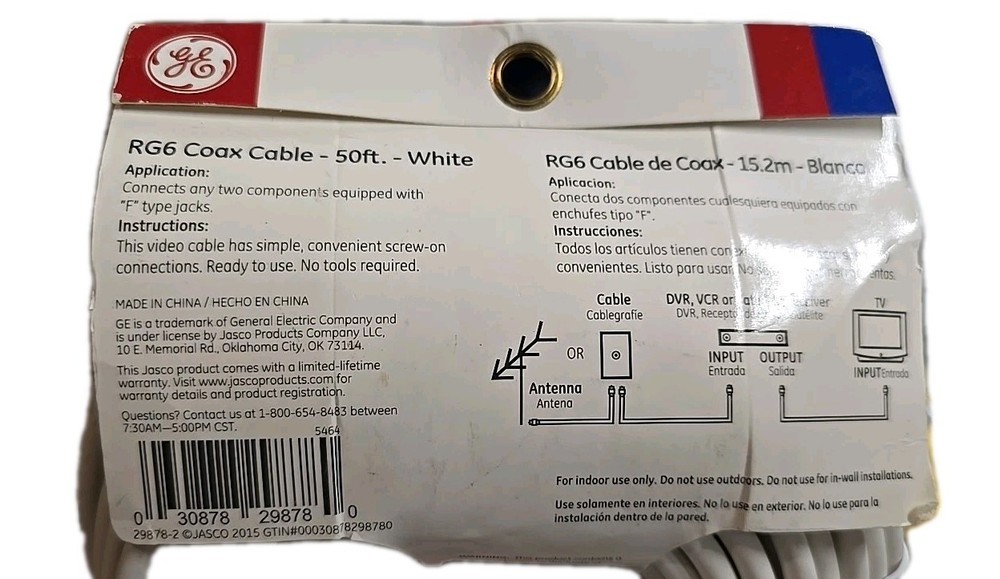 G.E. Coax Cable RG6 - 50ft. (15.2m) White 29878
