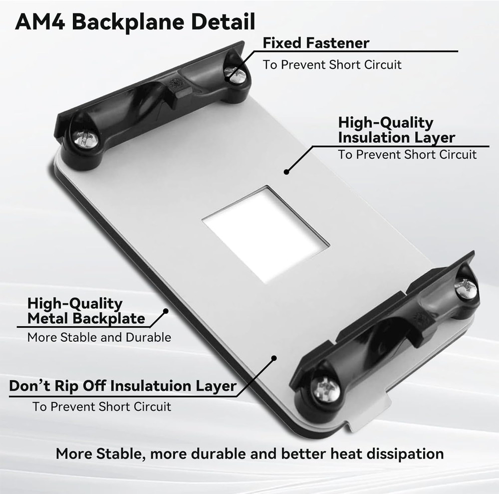 AM4 Backplate & Bracket, Heavy-Duty Durable CPU Heatsink Mounting Solution for A