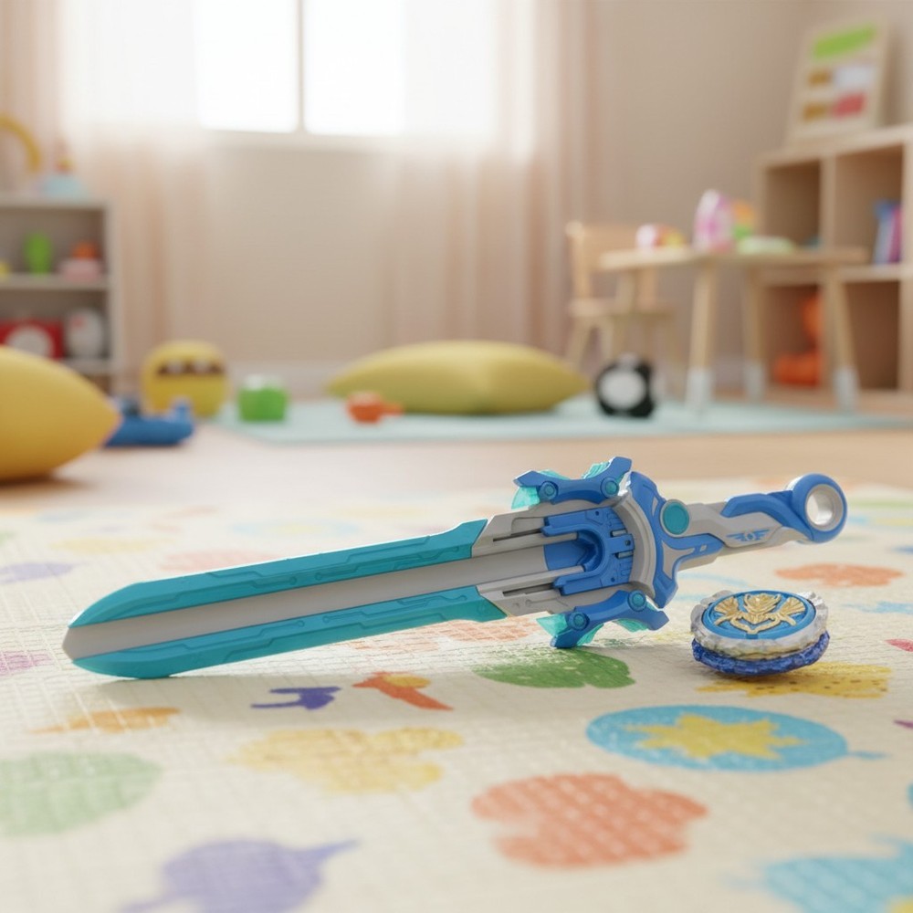 Friendly Competition Spinning Top and Sword Launcher for 5-12  Olds - Blue