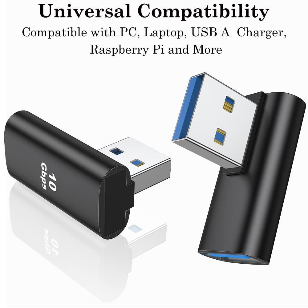 AuviPal 90 Degree USB 3.1 Adapter (2 Pack), Right and Left Angle A Black