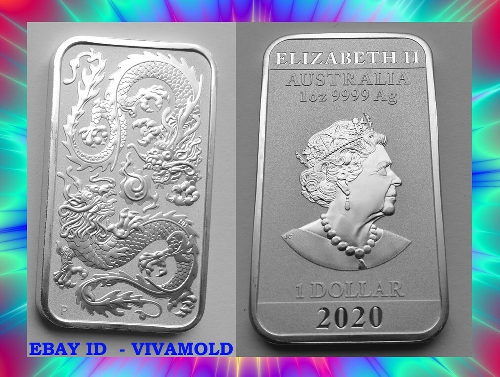 1 $ AUSTRALIA 2020 🔴 1 OZ 🔴 RECTANGULAR SILVER DRAGON COIN 999 SILVER COIN 🔴