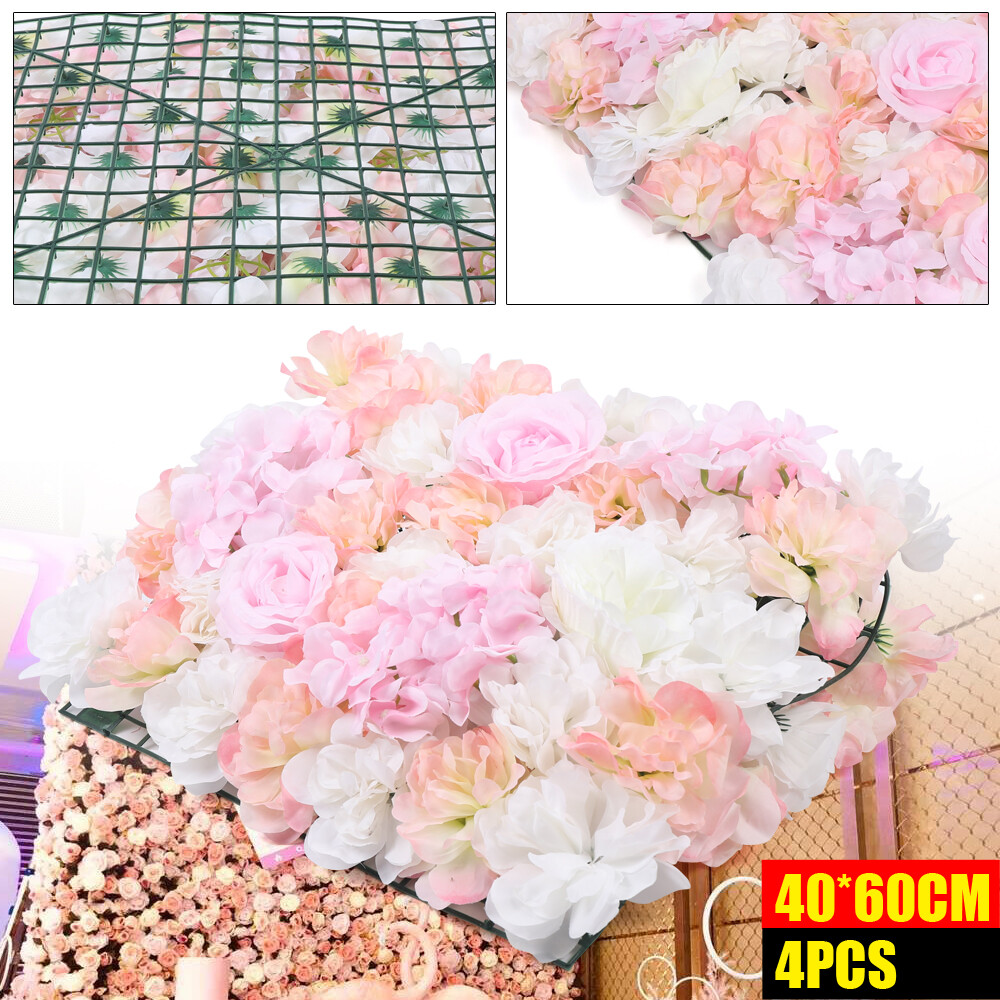 4Pcs Pink Artificial Silk Flower Wall Panel Wedding Party Venue Decor Backdrop