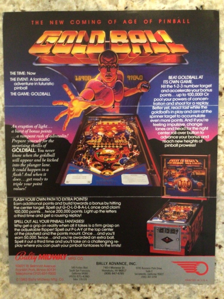Bally Midway Goldball pinball brochure