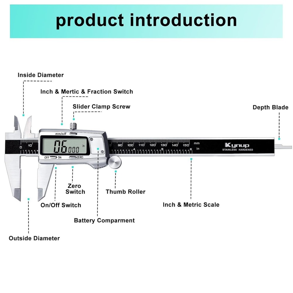 Digital Caliper, Caliper Measuring Tool, Micrometer Dial Vernier Caliper Digi...