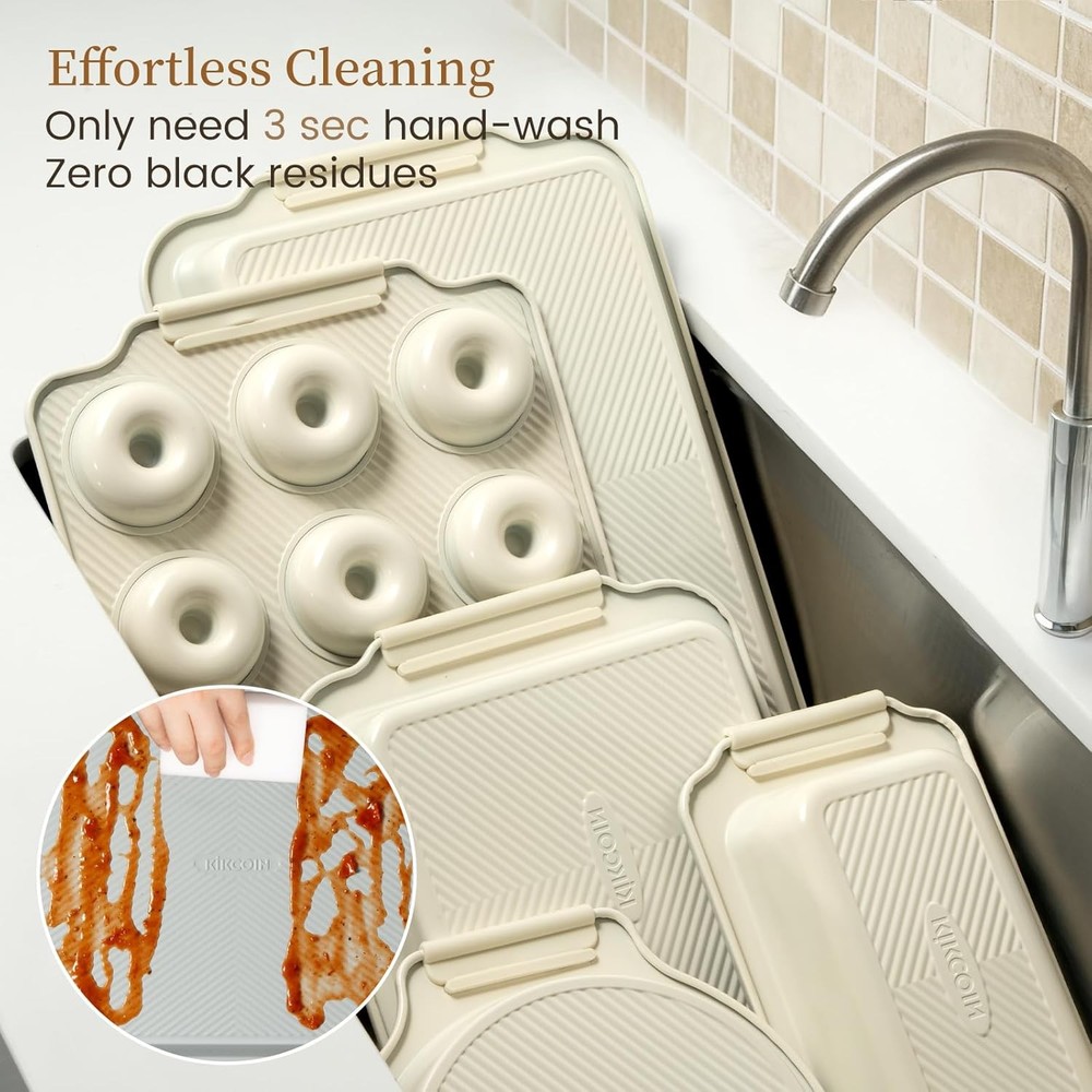 25 PCS Stackable Baking Pans Set Non-stick Bakeware Sets W/ Silicone Handles