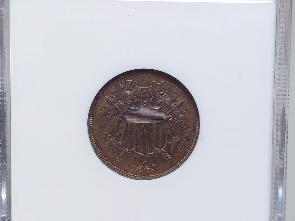 1864 Large Motto 2 C NGC MS65 BN Old Holder