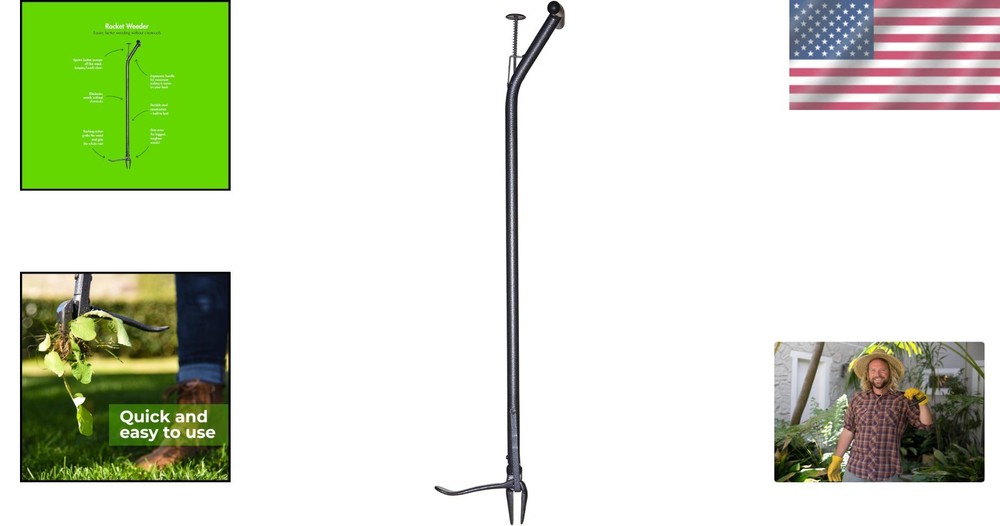Rocket Weeder with Hand Ejector - Ergonomic 37" Long Handle for Easy Lawn Care