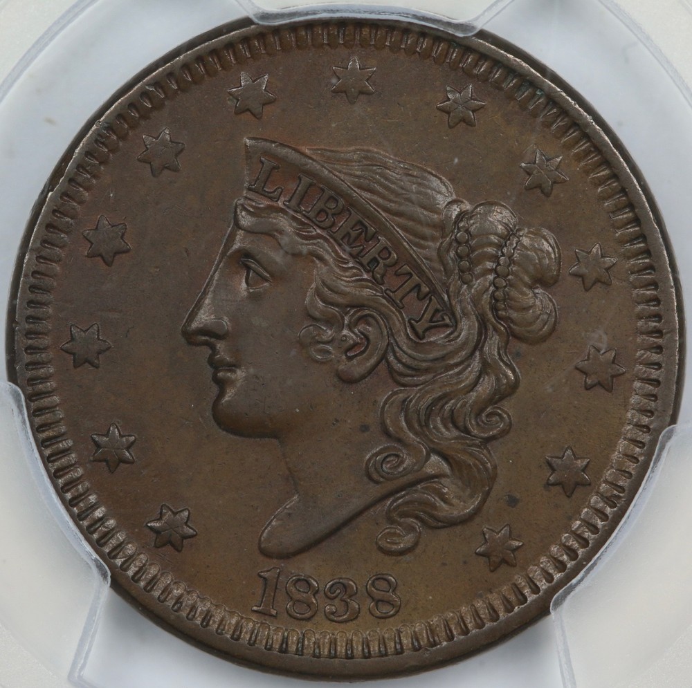 1838 Large Cent NEWCOMB 12  PCGS AU58