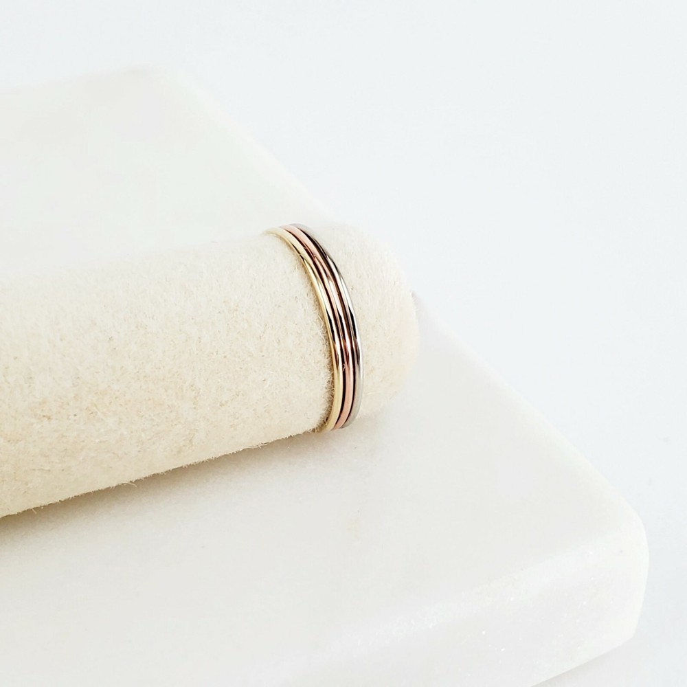 14k Solid Gold Very Thin Stackable Ring, 14k Yellow White Rose Ultra Thin Rings