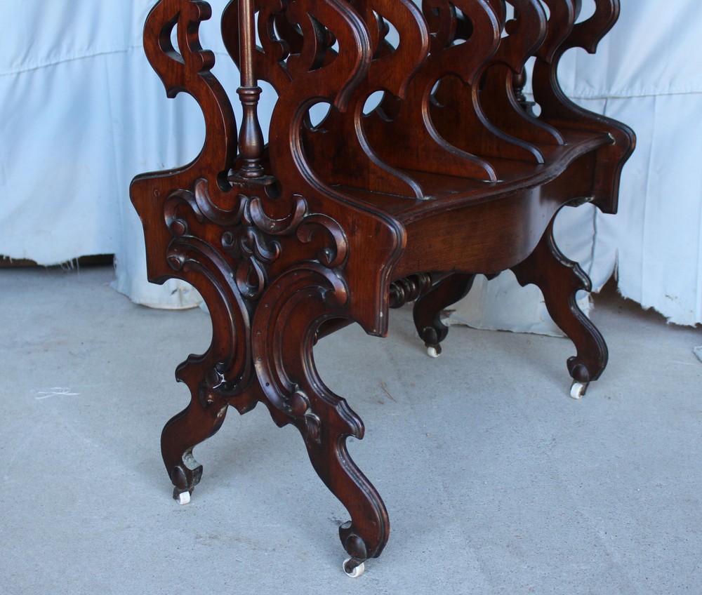 Antique Victorian Canterbury Bookcase Holder walnut Rococo Revival