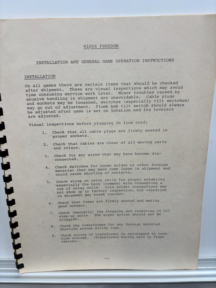 ORIGINAL-BALLY-FREDOM (SOLID STATE)-INSTALL & OPERATIONS INSTRUCTIONS-SCHEMATICS