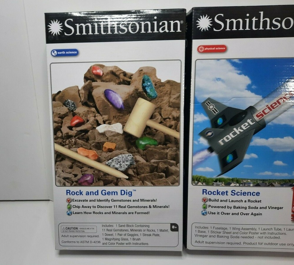 NIB SMITHSONIAN 3 KIT SET SCIENCE ROCKET VOLCANO ROCK & GEM DIG Educational Toy