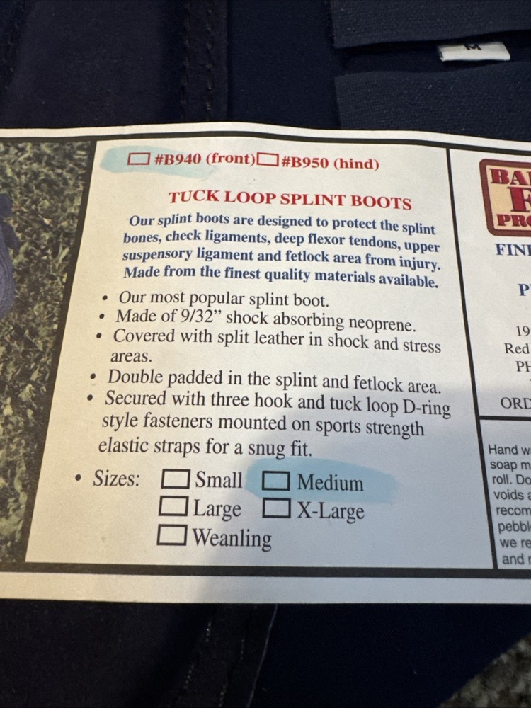 Bar F Tuck Loop Splint Boots B940