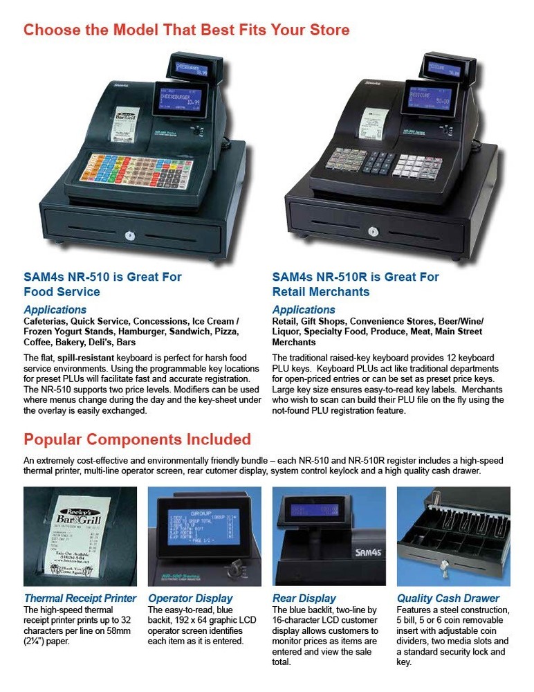 NEW Sam4s NR-510 Flat or Raised Keyboard - specify when ordering