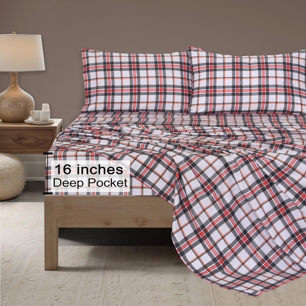 ZOYER Flannel Sheets Queen Size - 100% Cotton Double Brushed Bed Sheets, Deep...