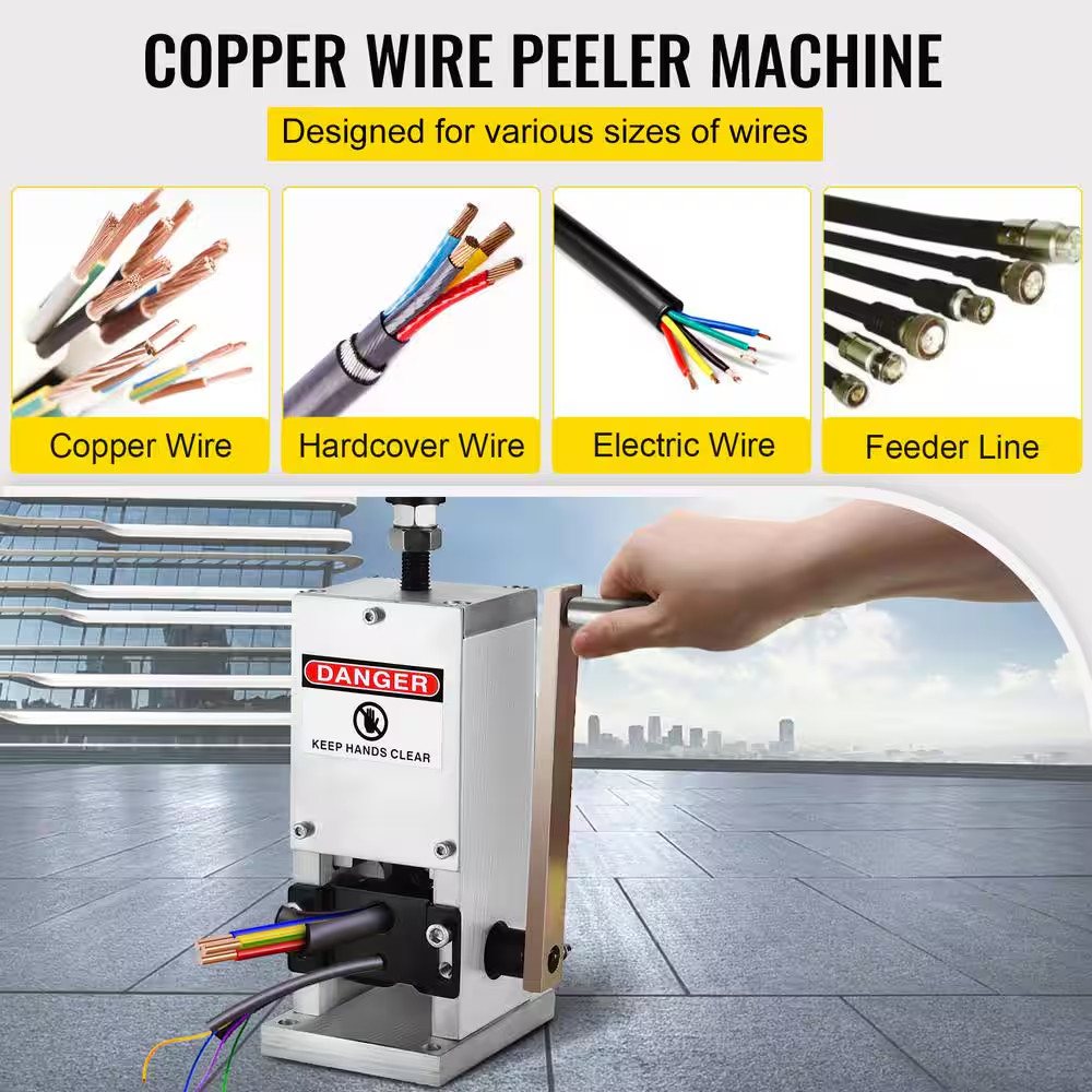 Manual Wire Stripping Machine, 0.06 In. - 0.98 In. Capacity,Hand Crank Wire Stri