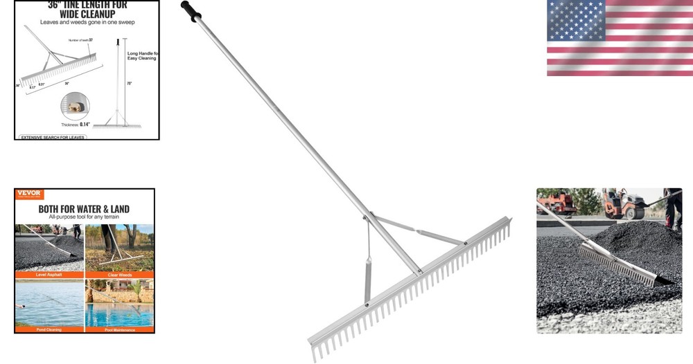 Versatile 36" Lake Weed Rake with Long 75" Handle - Lightweight & Efficient Tool