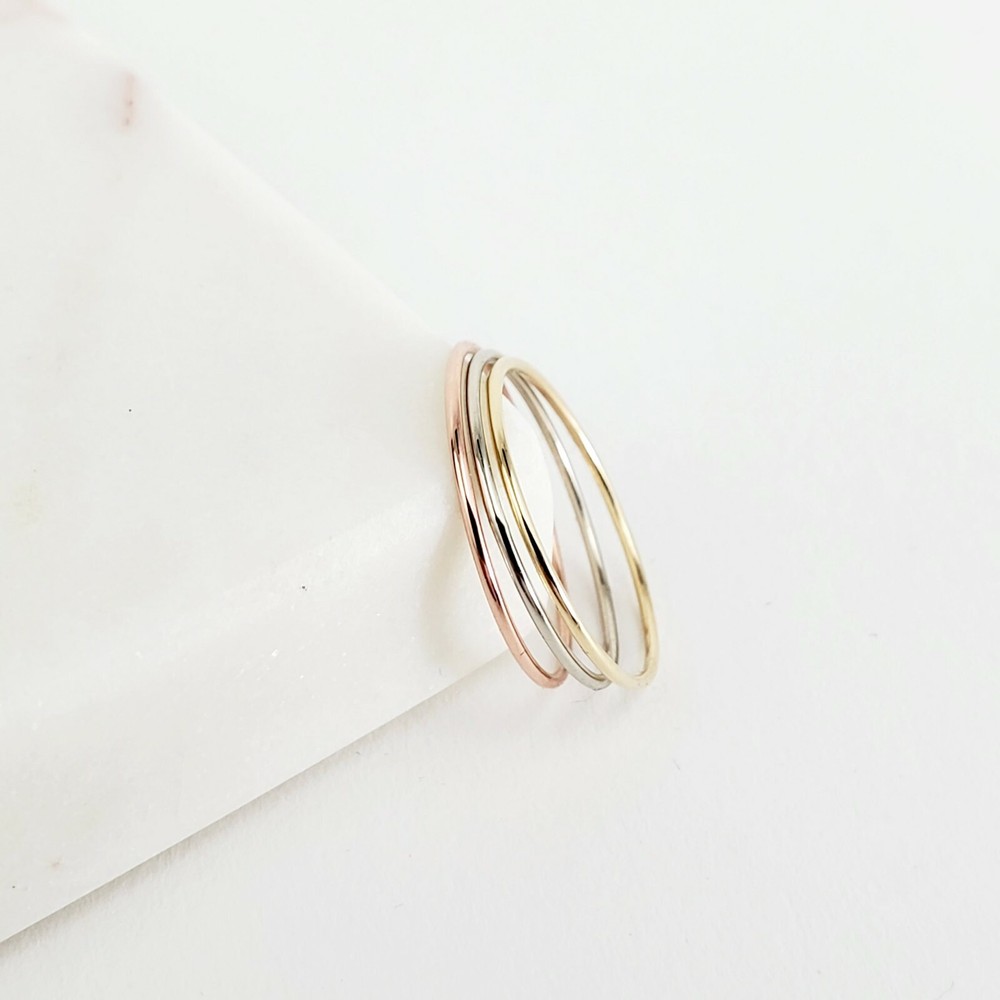 14k Solid Gold Very Thin Stackable Ring, 14k Yellow White Rose Ultra Thin Rings