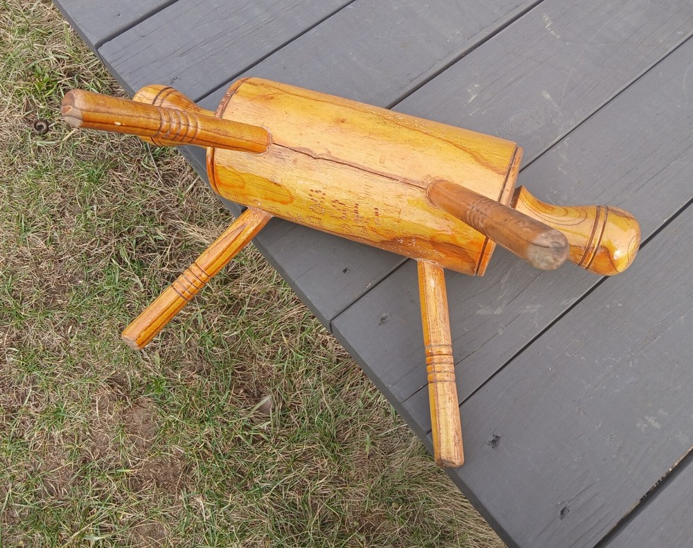 Antique Maple Wood Rolling Pin Foot Stool Hand Crafted Signed 1968