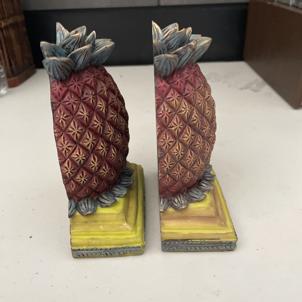Vintage pineapple bookends painted sculptural Hawaiian