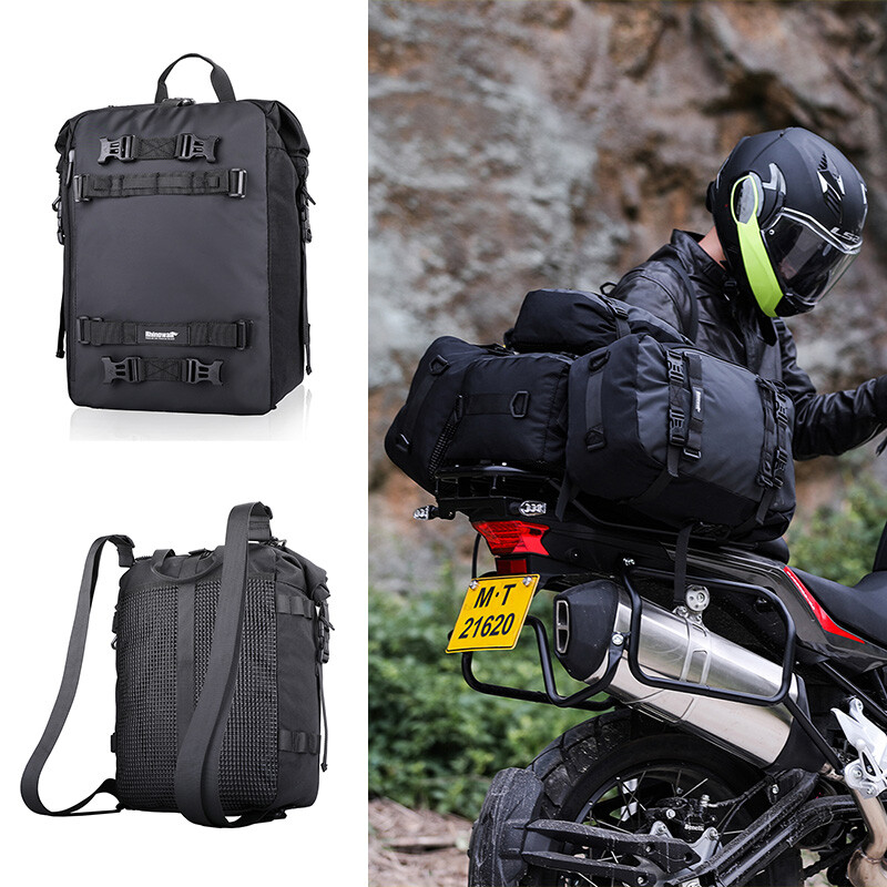 Multi-function Motorcycle Rear Seat Bag PU Coating Riding Storage Backpack 20L