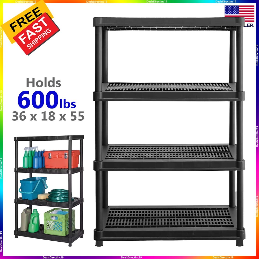 Heavy Duty 4 Tier Shelf Plastic Shelves Rack Storage Garage Laundry Kitchen NEW