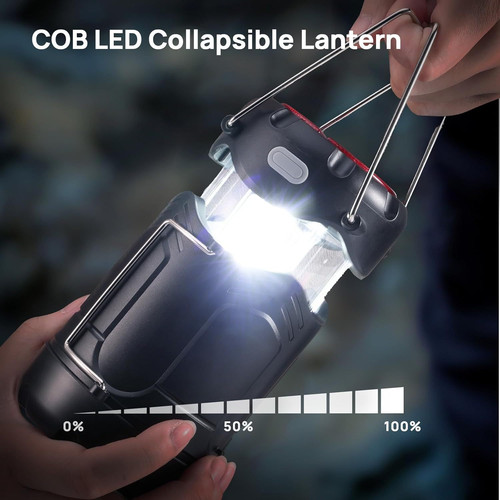 2 Pack Collapsible LED Camping Lantern, Consciot USB C 2 Pack, 2 Black