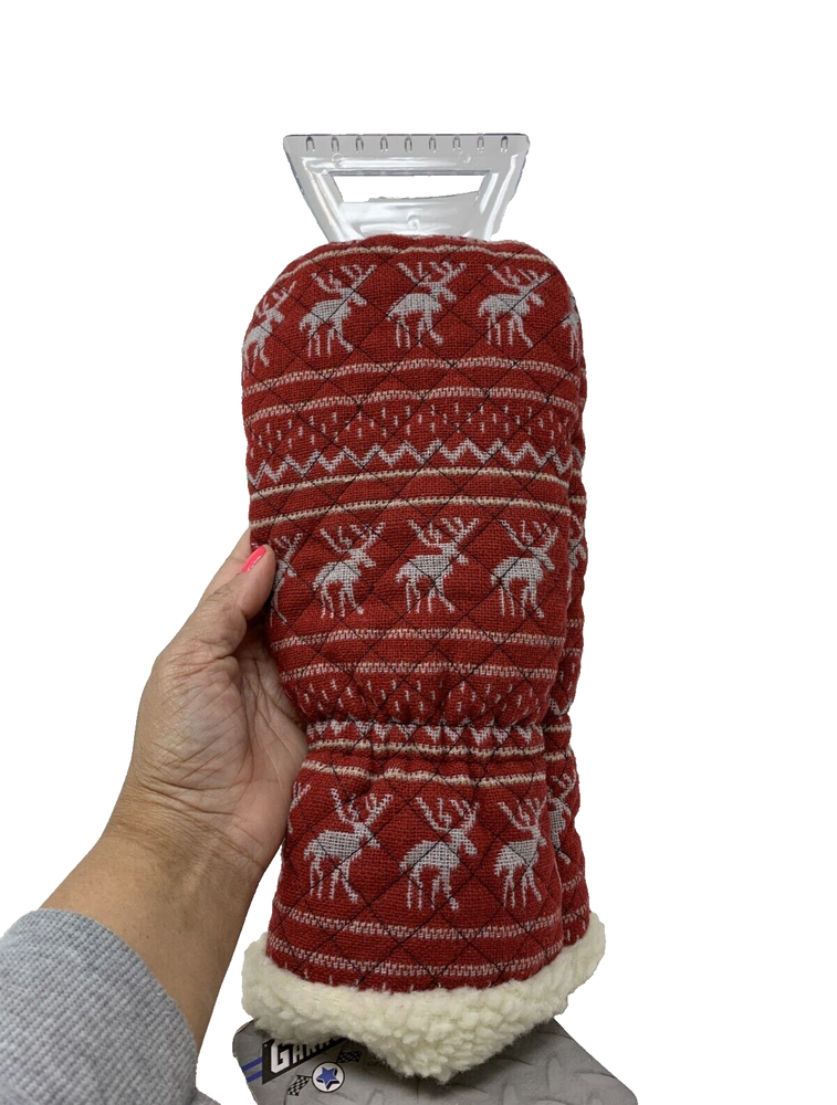 Saddlebred Garage Red Animal Print Polyester Fleece Lined Ice Scraper Mitt