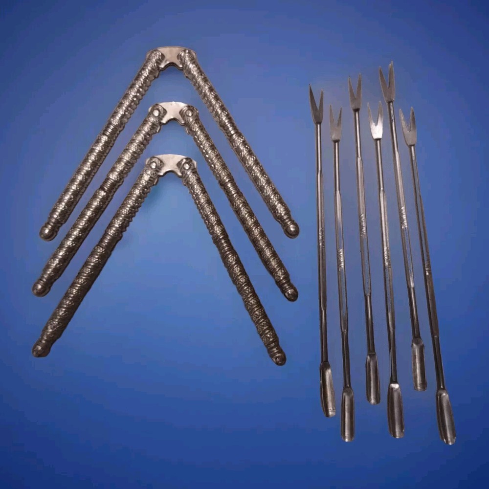 Seafood & Nut Cracker Set - 6 Long Scoops/Picks  & 3 Shellfish Nut Crackers