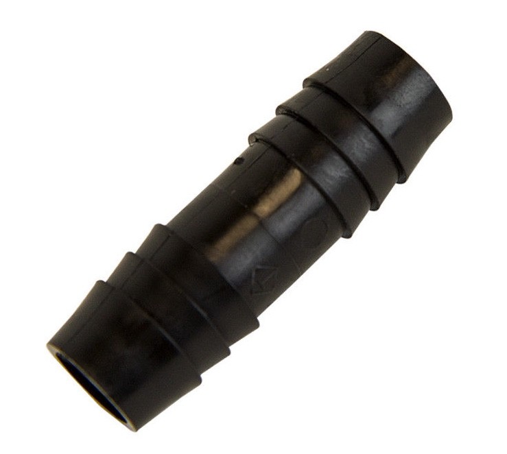 (1) One 1/2" x 1/2" Hose ID Black HDPE Barbed Plastic Connector Fitting