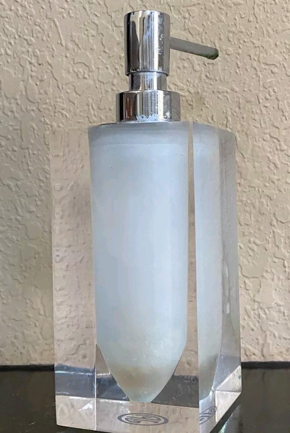 Jonathan Adler Hollywood Soap Dispenser Clear Acrylic Chrome Pump Cube
