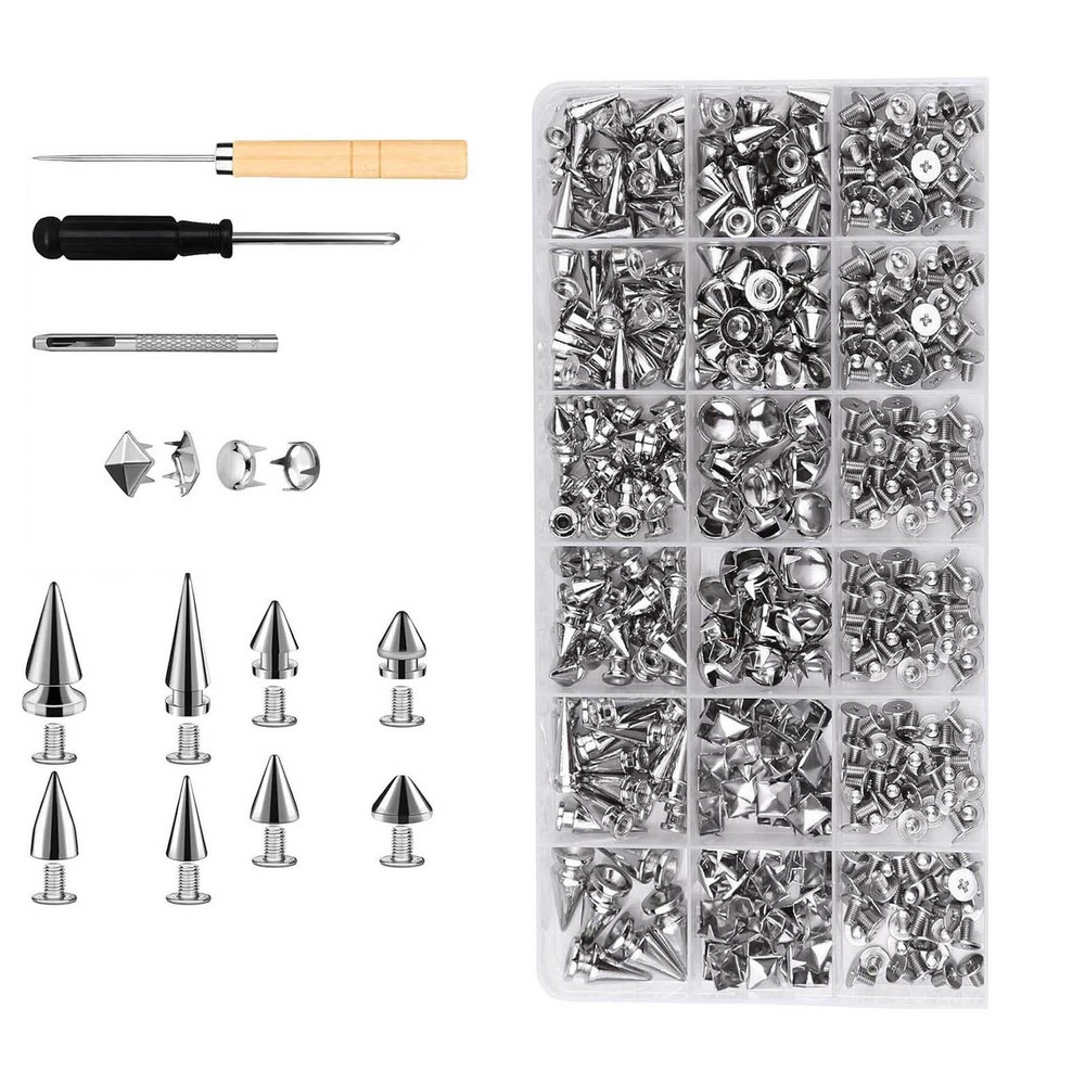 455PCS Assorted Metal Spikes and Studs Punk Hardware Complete Kit with Tools