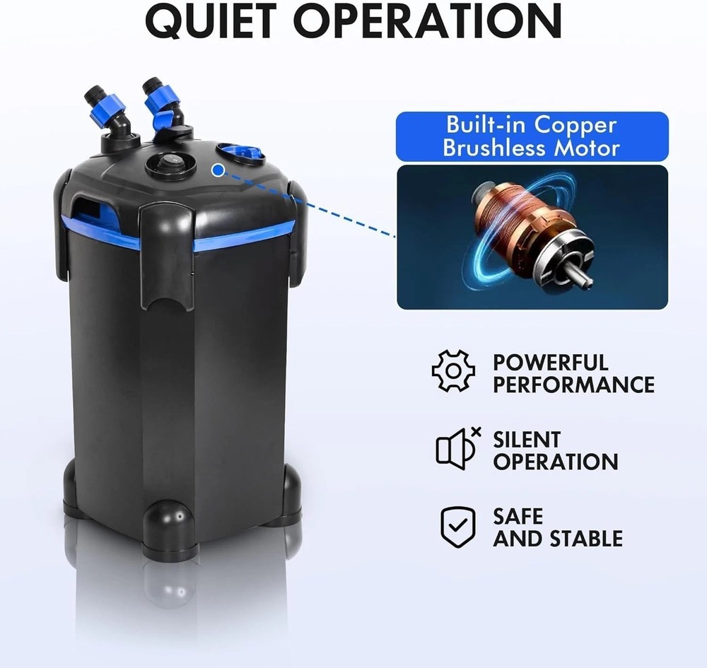 Quiet 265GPH Canister Filter for Large Fish Tanks