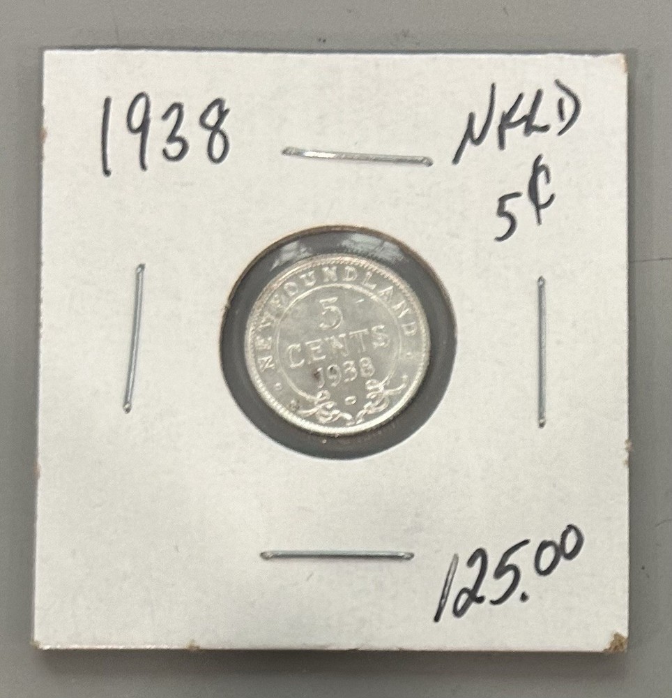 1938 Newfoundland Five Cent 5c Silver Coin C6