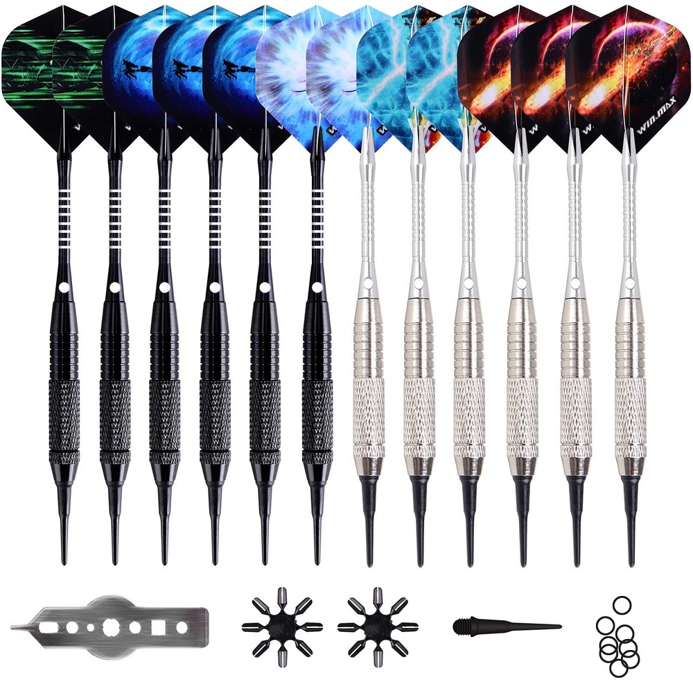 Darts Plastic Tip - Soft Tip Darts Set - 12 Pcs 18 Gram with 100 Extra Dart Tips
