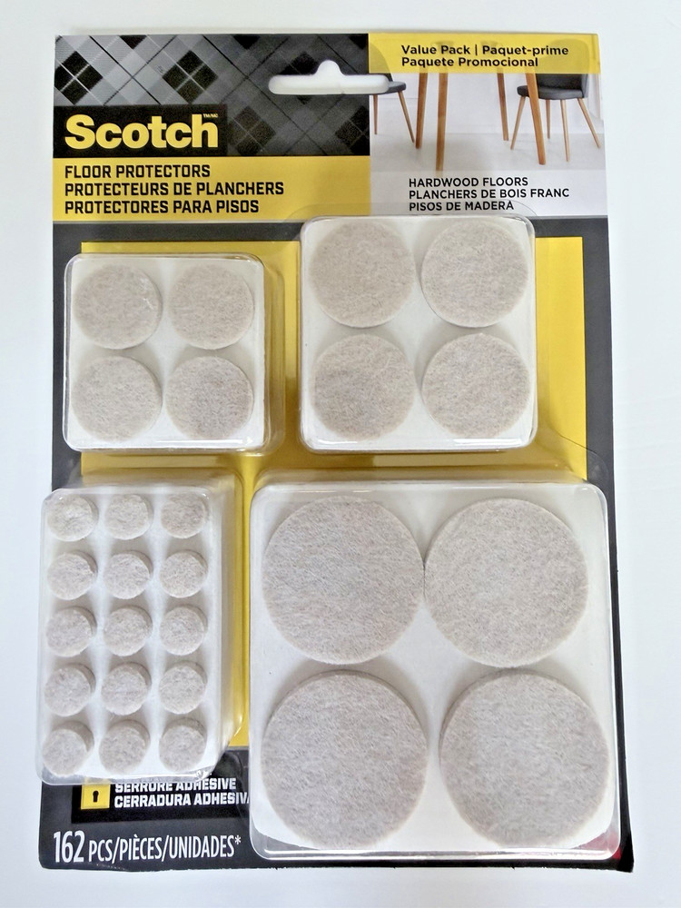 SCOTCH 162 Pack Felt Pads Floor Protectors Value Pack Assorted Sizes BEIGE - NEW
