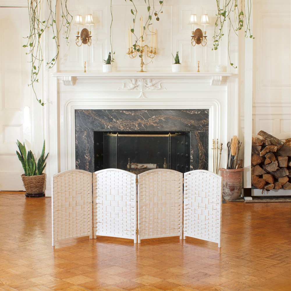 2 ft. Short Diamond Weave Fiber Folding Screen - Black - 4 Panel