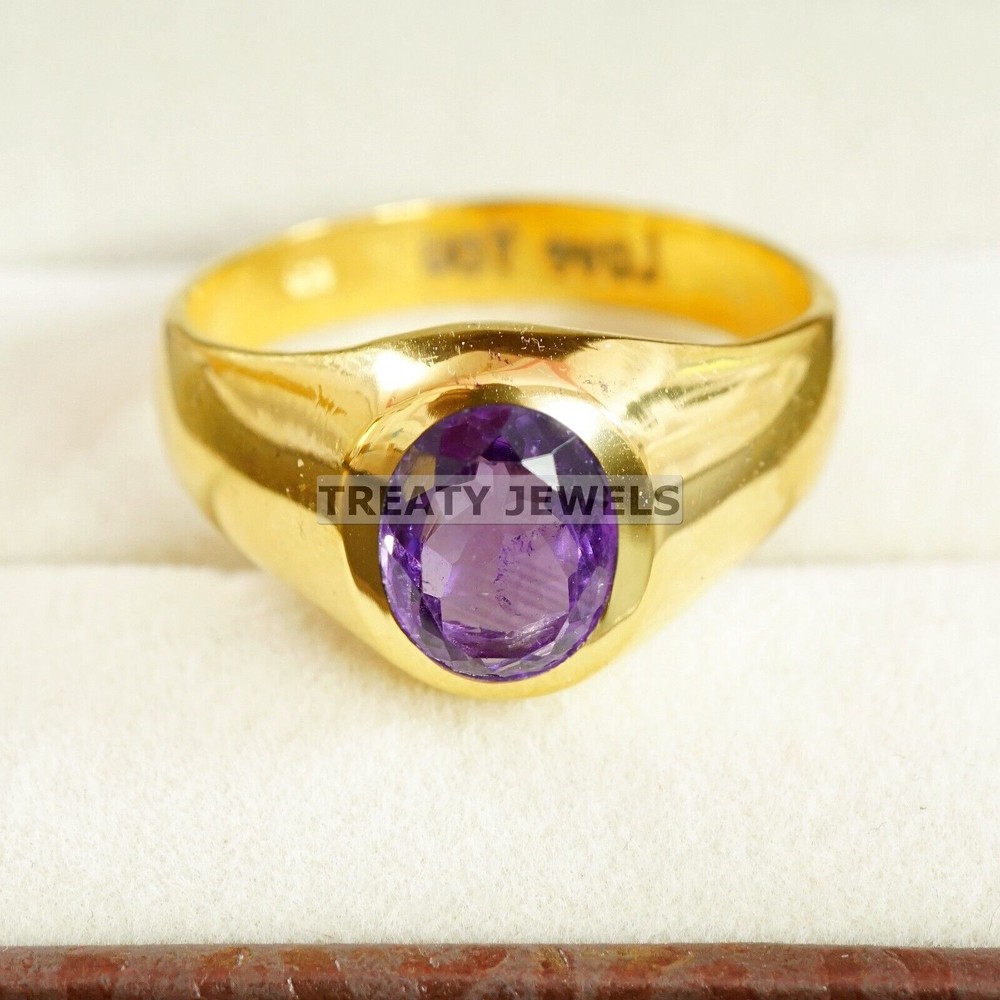 Amethyst Oval Cut With 14K Solid   Gold  Ring For Men's #A691