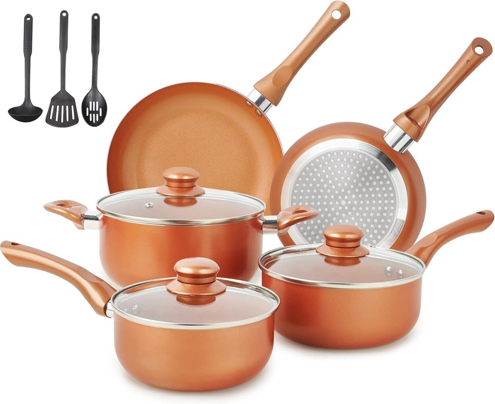 Nonstick Cookware Set, 11-Piece Cookware Set, Ceramic Coated Copper